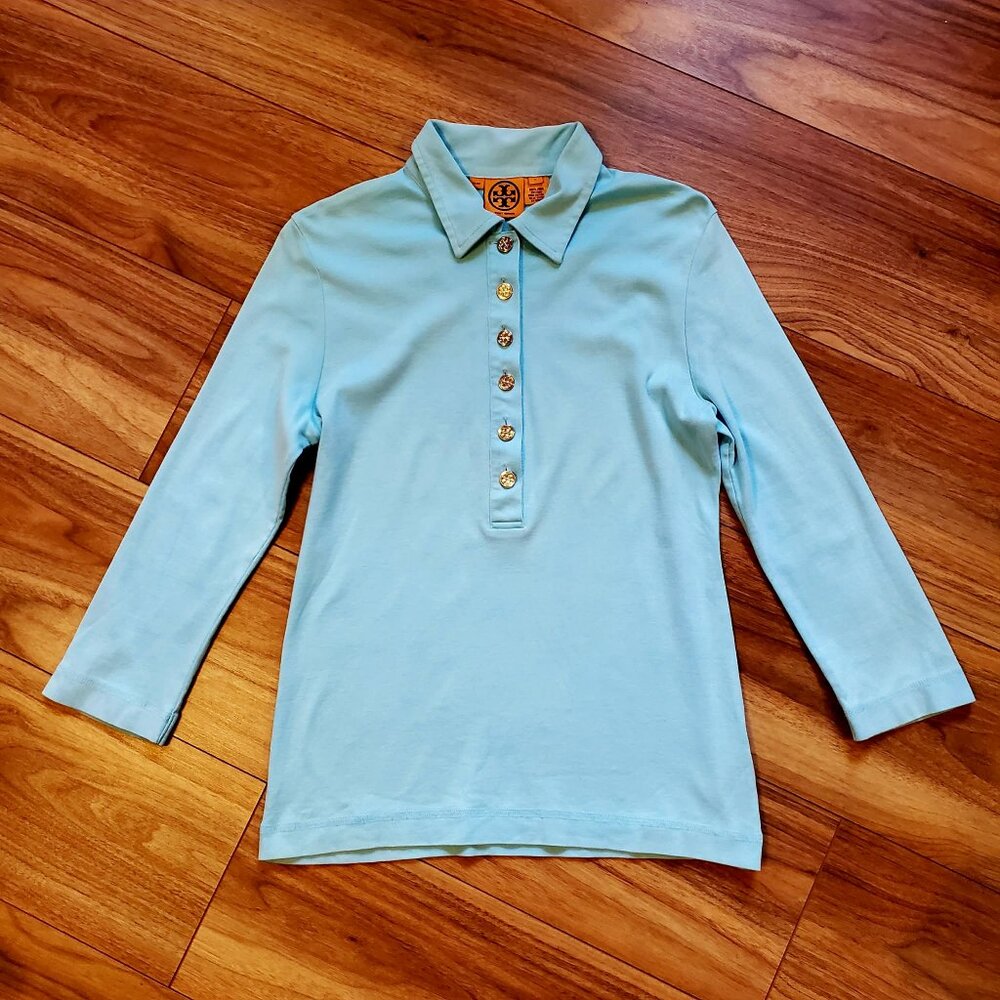 Tory Burch Light Blue Long-Sleeve Polo